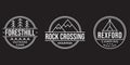 Camp logo set. Camping badges with forest, mountain and tourist tent or teepee. Outdoor emblems. Vector illustration.